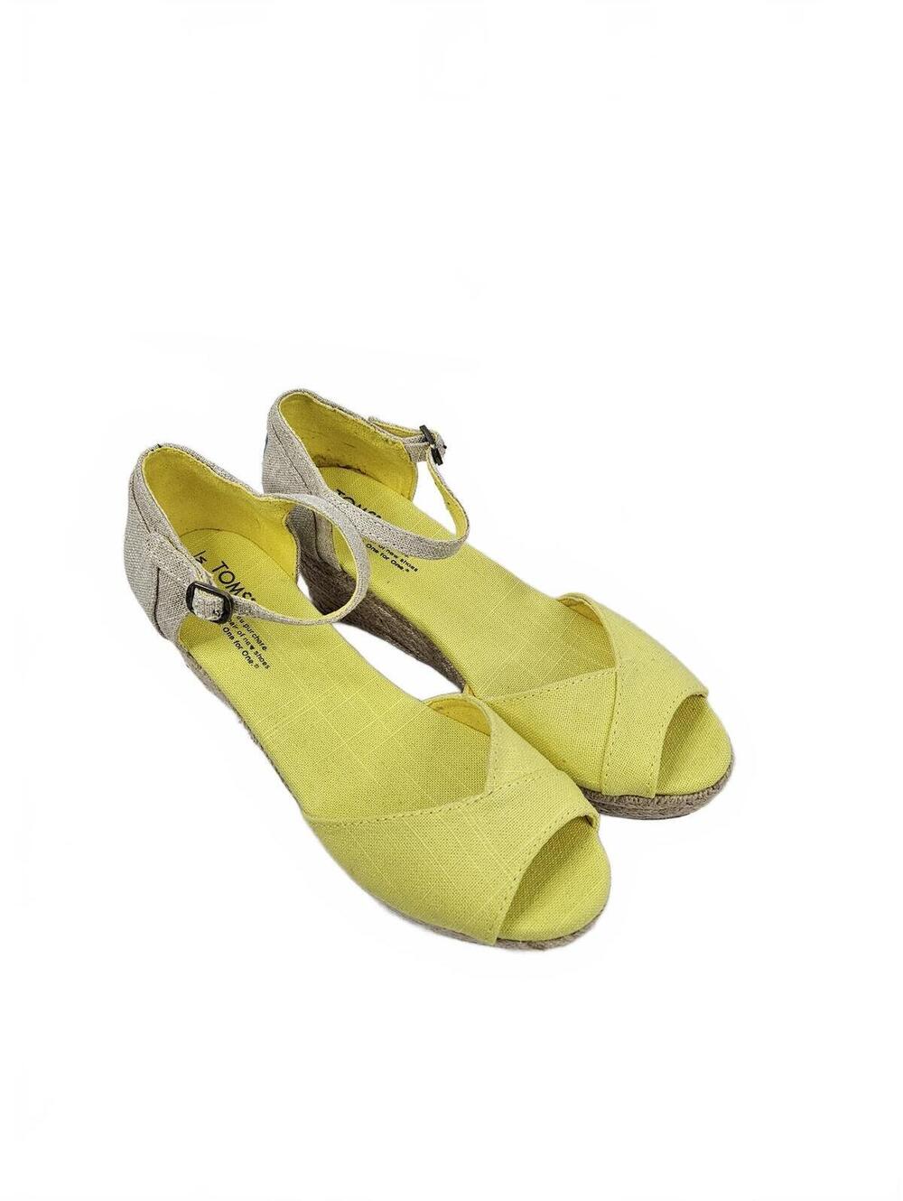 TOMS Women's Yellow Peep Toe Ankle Strap Wedge Sandals Size 8